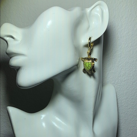 14k Gold Plated Turtle Earrings - Picture 4 of 5